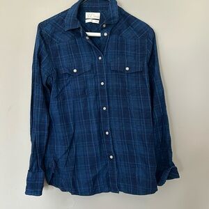J.Crew blue plaid button down collared flannel